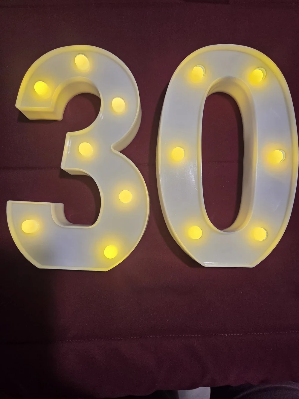 LED Marquee Number '30' Light - White Warm Yellow Bulbs